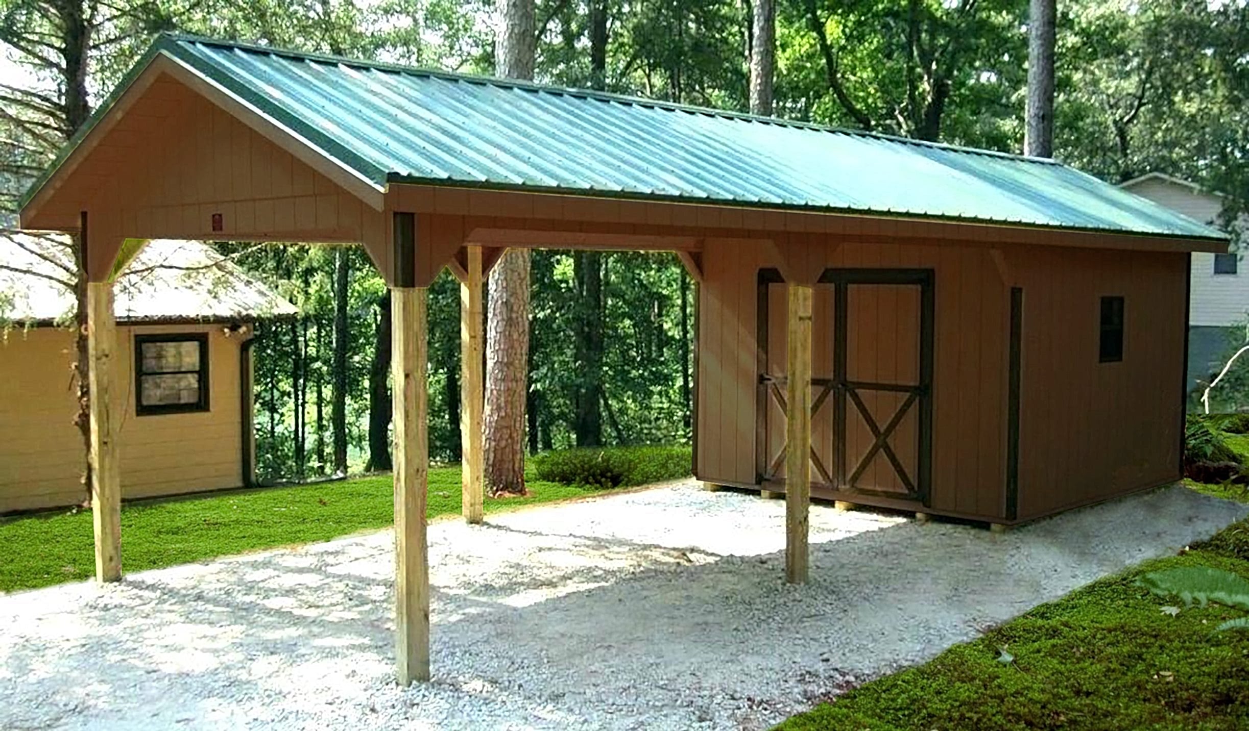 Lean Car Port with 12 x 14 Shed BROWN