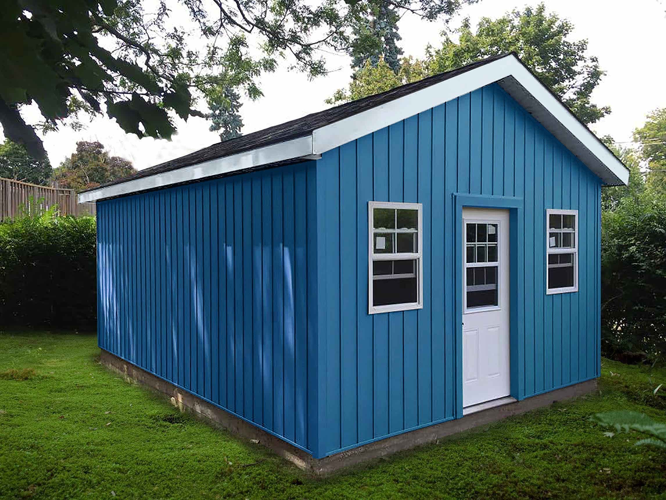 Standard Board and Batten with Steel Door BLU