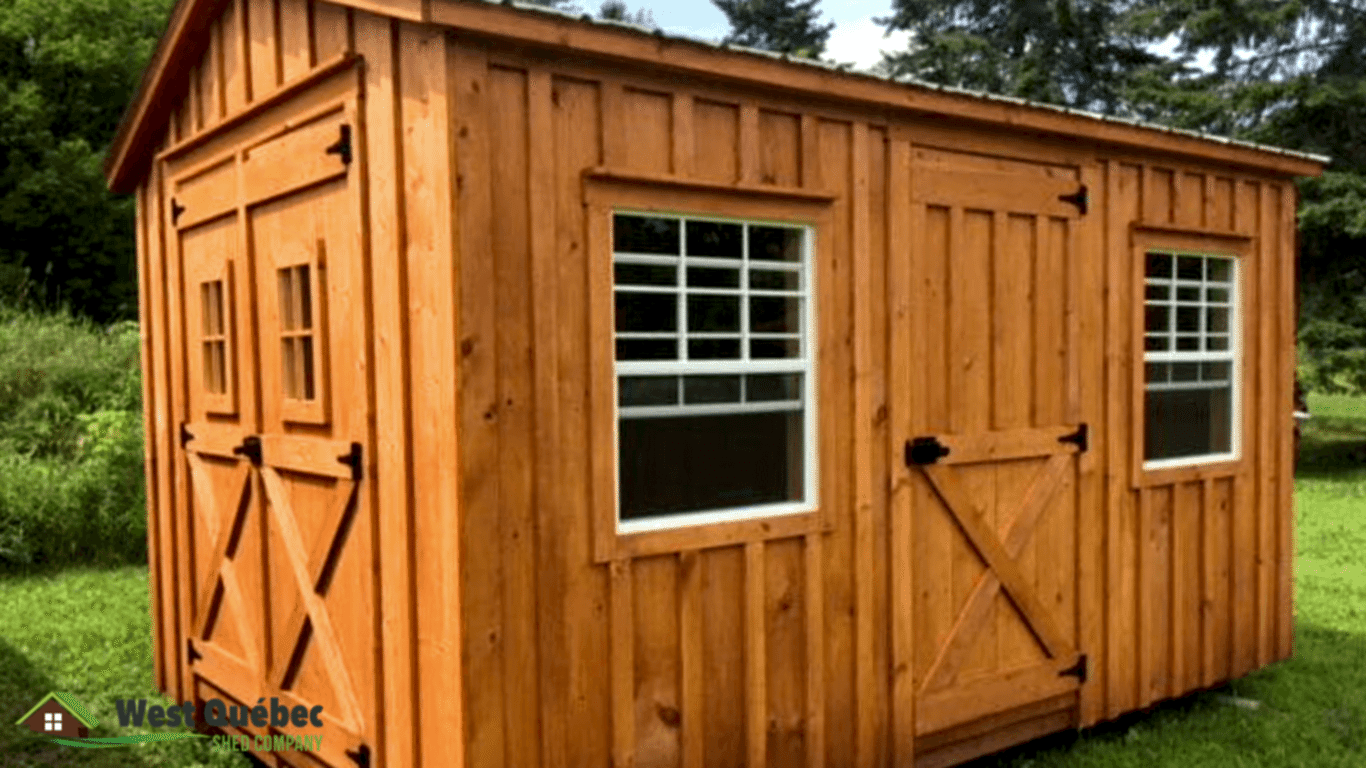 Storage Shed with Windows & Wide Wood Door